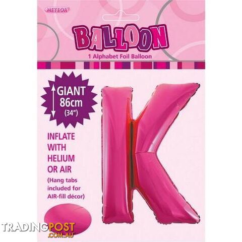 Hot Pink K Alphabet Foil Balloon 86cm (34) - 9311965431404