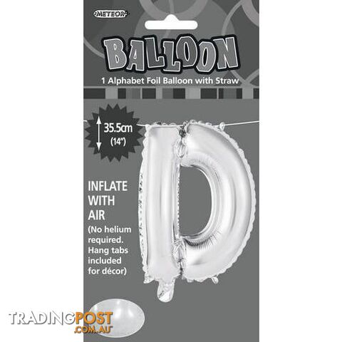 Silver D Alphabet Foil Balloon 35cm (14) - 9311965446835