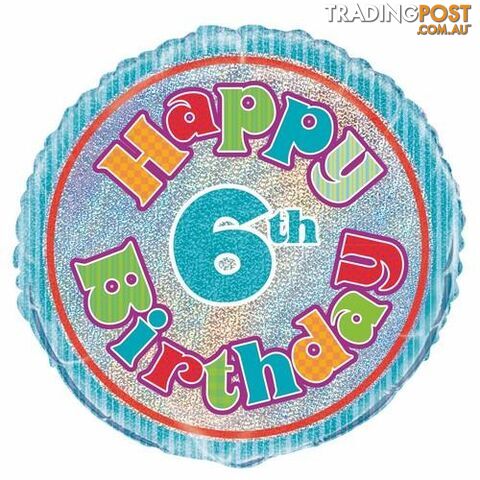 6th Birthday 45cm (18) Foil Prismatic Balloons Packaged - 011179554959