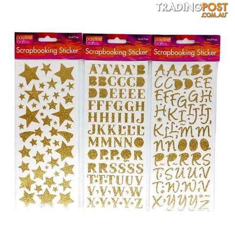Gold Glitter Scrapbooking Stickers Pack of 3 - 900047