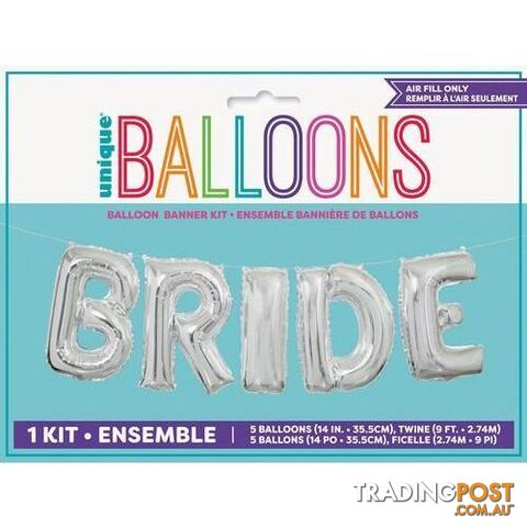 Bride Silver 35.5cm (14) Foil Letter Balloon Kit - 011179536825