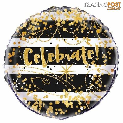 Black & Gold Celebrate 45cm (18) Foil Balloon Packaged - 011179539888