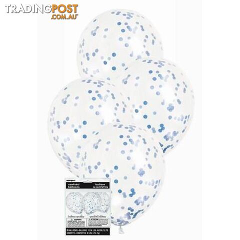 6 x 30cm (12) Clear Balloons With Royal Blue Confetti - 011179581153