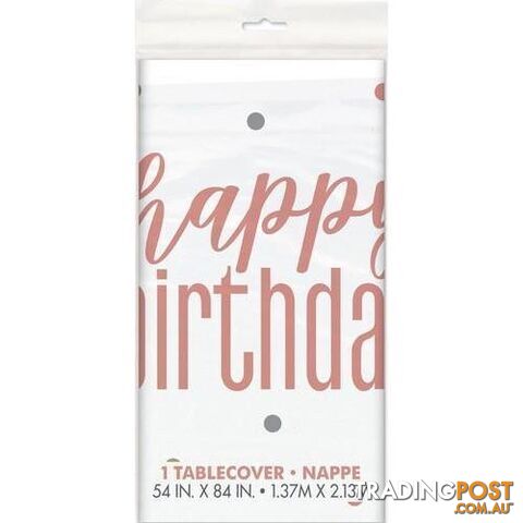 Rose Gold Happy Birthday Printed Tablecover 137cm x 213cm (54 X 84) - 011179848942