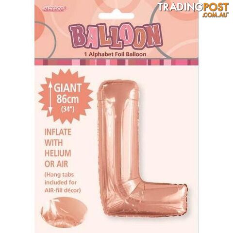 Rose Gold L Alphabet Foil Balloon 86cm (34) - 9311965429319