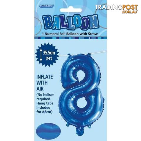 Royal Blue 8 Numeral Foil Balloon 35cm (14) - 9311965429180