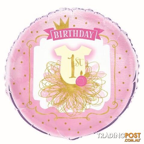 Pink & Gold 1st Birthday 45cm (18) Foil Balloon Packaged - 011179581672