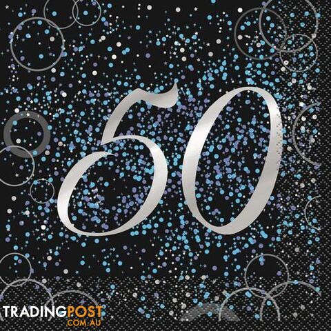 Glitz Blue 16 Foil Stamped 50 Luncheon Napkins 2ply 33cm x 33cm (13 x 13) -...