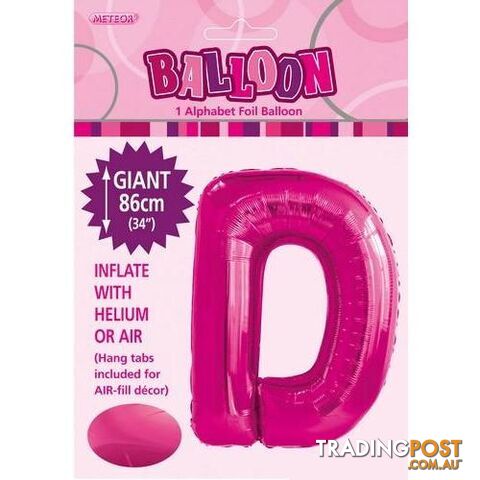 Hot Pink D Alphabet Foil Balloon 86cm (34) - 9311965431336