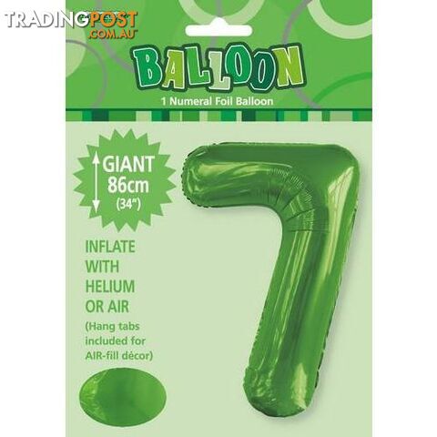 Lime Green 7 Numeral Foil Balloon 86cm (34) - 9311965506171