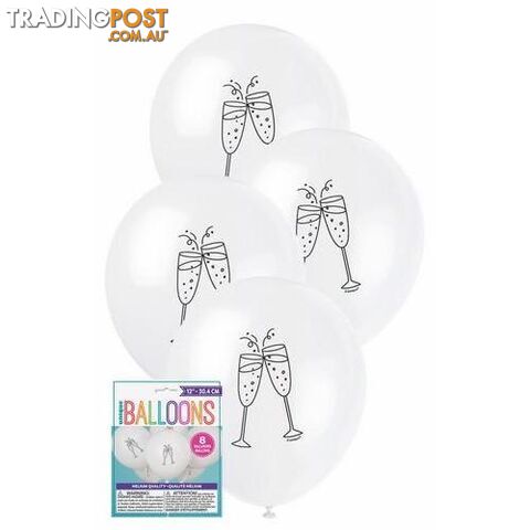 Champagne Glass 8 x 30cm (12) Balloons - White - 011179549030