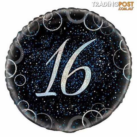 Glitz Blue 16th Birthday 45cm (18) Foil Balloon Packaged - 011179558056
