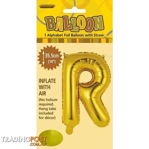 Gold R Alphabet Foil Balloon 35cm (14) - 9311965446675