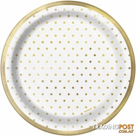 Foil Stamped Mini Dots Gold 8 x 18cm (7) Paper Plates - 011179725748