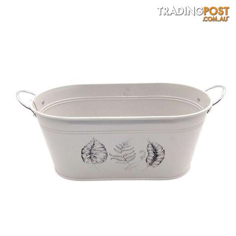 Oval Tub With Handles Leaf Print Cream 14.5x28.5x12.5cm High - 800601