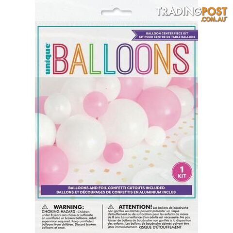 Balloon Centrepiece Kit - Pink & White - Kit Includes 20 Balloons & 20 Foil Cutouts - 011179749201