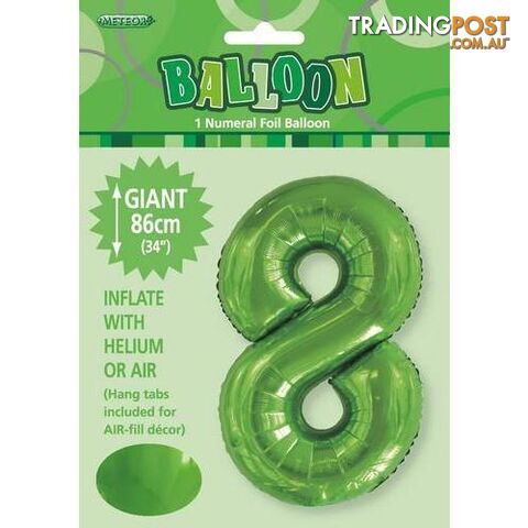 Lime Green 8 Numeral Foil Balloon 86cm (34) - 9311965506188