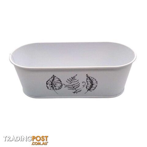 Oval Tub Leaf Print White 11x27.5x9.5cm High - 800615