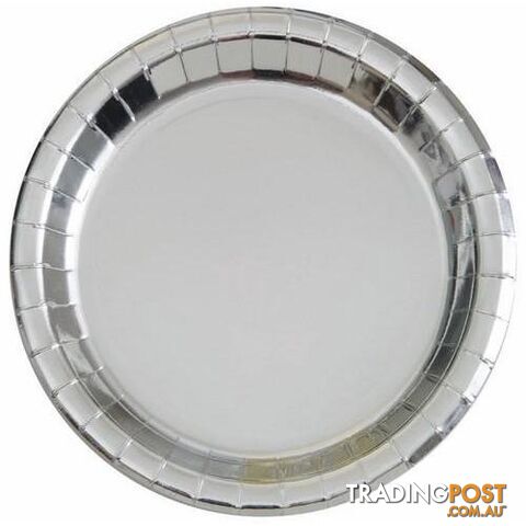 Silver Foil 8 x 18cm (7) Round Paper Plates - 011179322848