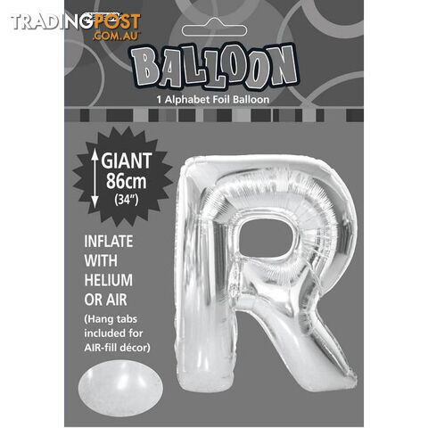 Silver R Alphabet Foil Balloon 86cm (34) - 9311965483571