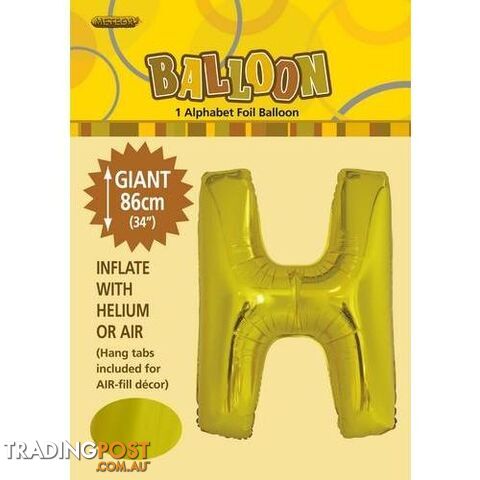 Gold H Alphabet Foil Balloon 86cm (34) - 9311965431671