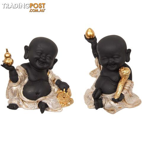 Black Happy Buddha Gold 13cm 2pcs set - 800282