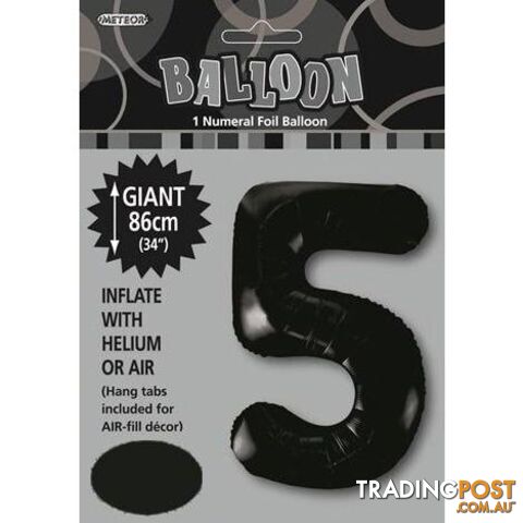 Black 5 Numeral Foil Balloon 86cm (34) - 9311965483052