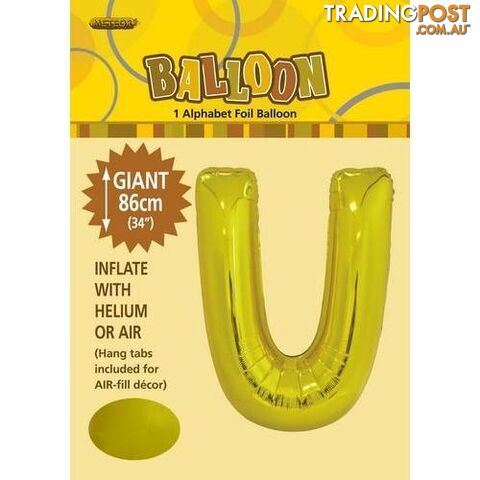 Gold U Alphabet Foil Balloon 86cm (34) - 9311965431800