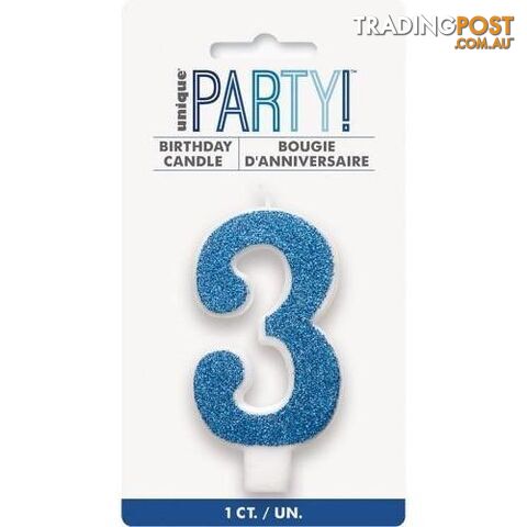 Numeral Candle 3 - Glitter Blue - 011179842636