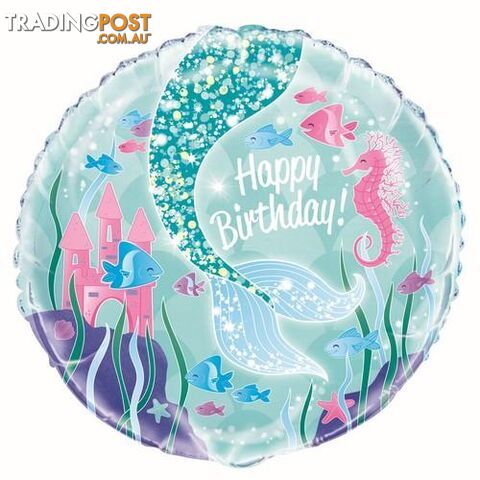 Mermaid Happy Birthday 45cm (18) Foil Balloon Packaged - 011179583379