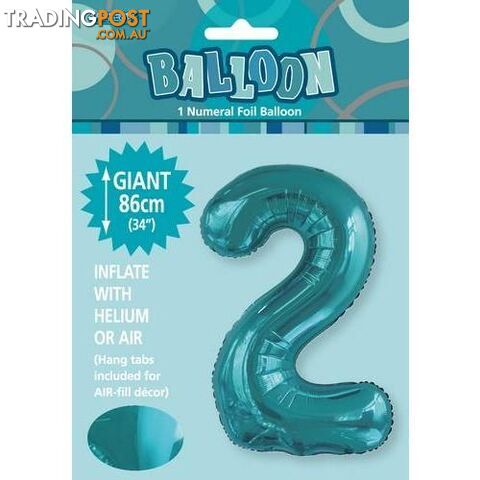 Caribbean Teal 2 Numeral Foil Balloon 86cm (34) - 9311965506324