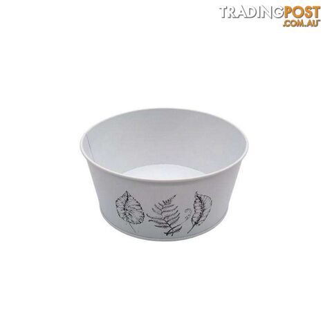 Round Pot Leaf Print White 22x10cm High - 800594