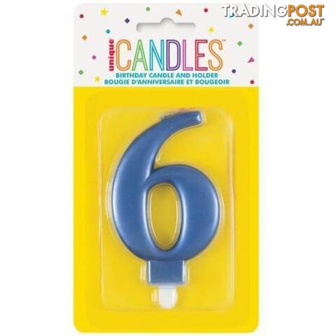 Numeral Candle 6 - Metallic Blue - 011179196166