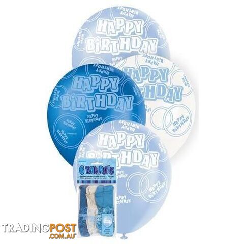 Glitz Blue 6 x 30cm (12) Latex Balloons - Happy Birthday - 011179808809