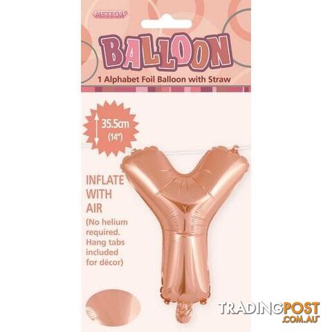 Rose Gold Y Alphabet Foil Balloon 35cm (14) - 9311965447740