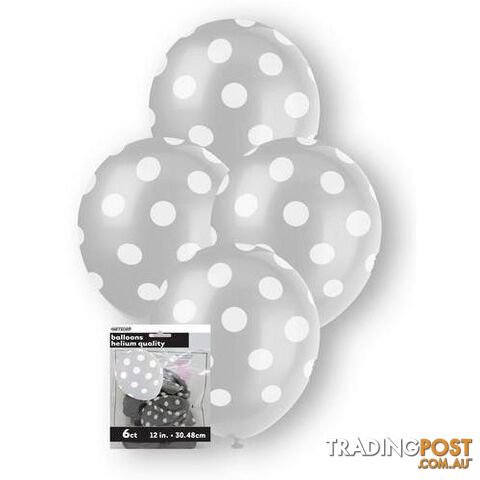 Dots Silver 6 x 30cm (12) Balloons - 9311965575986