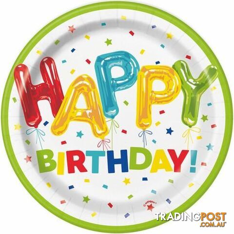 Happy Balloon 8 x 18cm (7) Paper Plates - 011179731046