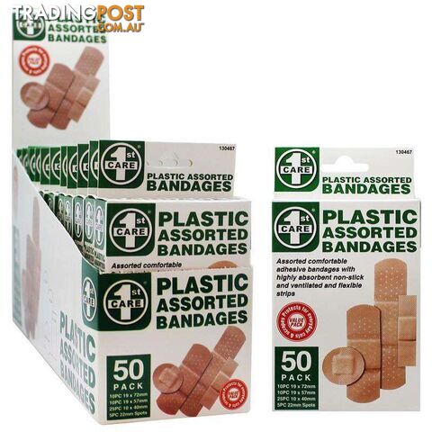Bandaids - 50 Pack Assorted Sizes - 9326243130467