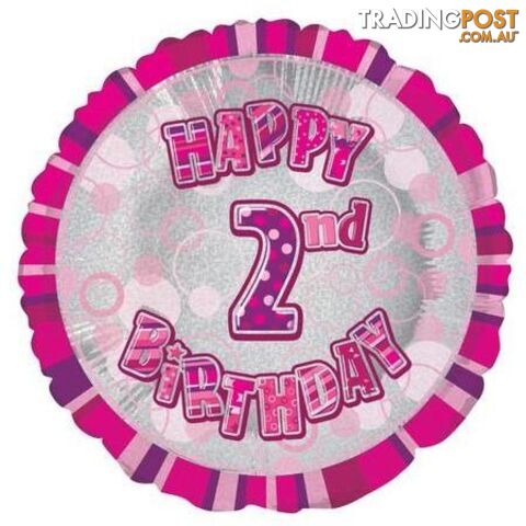 Glitz Pink 2nd Birthday Round 45cm (18) Foil Balloon Packaged - 011179556328 - photo 1 of 1