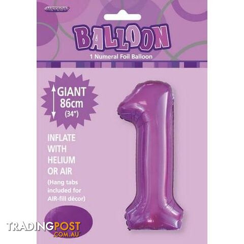 Pretty Purple 1 Numeral Foil Balloon 86cm (34) - 9311965506218