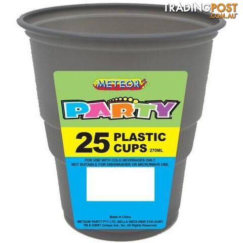 Silver 25 x 270ml (9oz) Plastic Cups - 9311965301257
