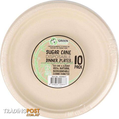 Sugar Cane Party Disposable Dinner Plates 10 Pack - 9328644046637