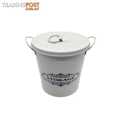 Round Bucket with Lid Cream 19x19cm High - 800624