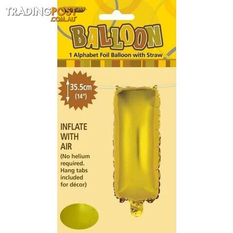 Gold I Alphabet Foil Balloon 35cm (14) - 9311965446583