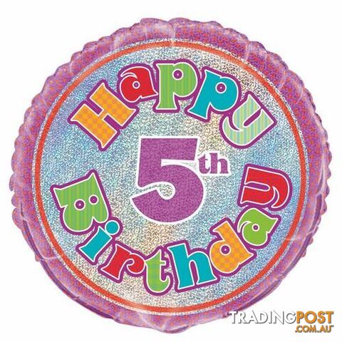 5th Birthday 45cm (18) Foil Prismatic Balloons Packaged - 011179554935
