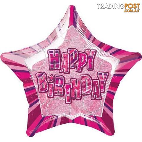 Glitz Pink Happy Birthday Star 50cm (20) Foil Balloon Packaged - 011179551019