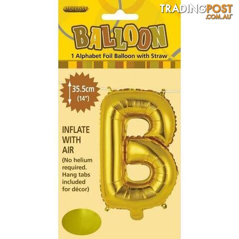 Gold B Alphabet Foil Balloon 35cm (14) - 9311965446514