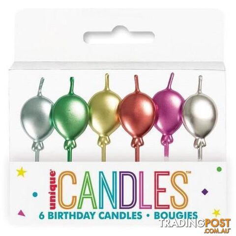 6 Metallic Balloon Pick Candles - 011179199914