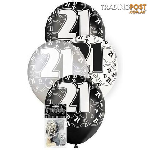 Glitz Black 6 x 30cm (12) Latex Balloons - 21 - 011179808939