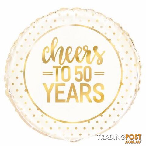 Gold Dot Cheers To 50 Years 45cm (18) Foil Balloon Packaged - 011179725779